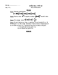 Giáo án lớp 12 môn Đại số - Kiểm tra viết 45 phút