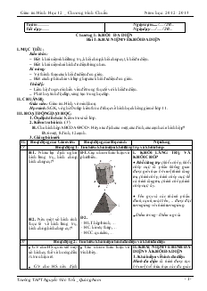 Giáo án lớp 12 môn Hình học - Bài 1: Khái niệm về khối đa diện năm học 2012 - 2013