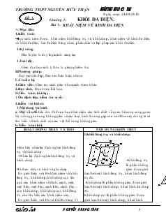 Giáo án lớp 12 môn Hình học - Bài 1: Khái niệm về khối đa diện - Trường THPT Nguyễn Hữu Thuận