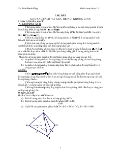 Giáo án lớp 12 môn Hình học - Chủ đề I: Khỏang cách và góc trong không gian