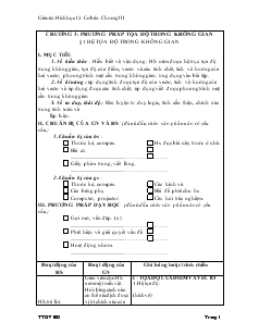 Giáo án lớp 12 môn Hình học - Chương III - Bài 1: Hệ tọa độ trong không gian