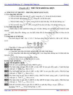 Giáo án lớp 12 môn Hình học - Chuyên đề I: Thể tích khối đa diện