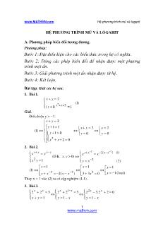 Giáo án lớp 12 môn Hình học - Hệ phương trình mũ và lôgarit