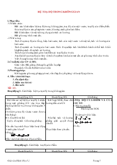 Giáo án lớp 12 môn Hình học - Hệ toạ độ trong không gian (tiết 1)