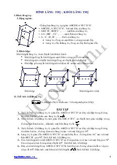 Giáo án lớp 12 môn Hình học - Hình lăng trụ , khối lăng trụ