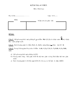 Giáo án lớp 12 môn Hình học - Kiểm tra 45 phút