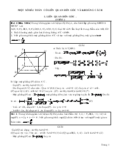 Giáo án lớp 12 môn Hình học - Một số bài toán có liên quan đến góc và khoảng cách