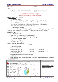 Giáo án lớp 12 môn Hình học - Tiết 1, 2 - Bài 1: Khái niệm về khối đa diện (tiếp theo)