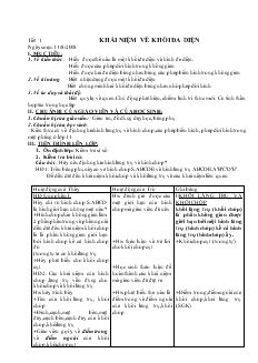 Giáo án lớp 12 môn Hình học - Tiết 1: Khái niệm về các khối đa diện