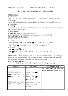 Giáo án lớp 12 môn Hình học - Tiết 29 - Bài 2: Phương trình mặt phẳng (tiếp)