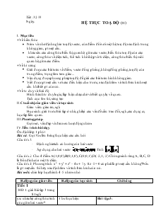 Giáo án lớp 12 môn Hình học - Tiết 32, 33 - Hệ trục toạ độ