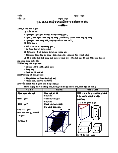 Giáo án lớp 12 môn Hình học - Tiết 38 - Bài 4: Hai mặt phẳng vuông góc