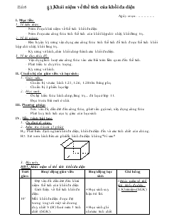 Giáo án lớp 12 môn Hình học - Tiết 6 - Bài 3: Khái niệm về thể tích của khối đa diện