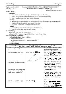 Giáo án lớp 12 môn Hình học - Tiết dạy: 32 - Bài 2: Phương trình mặt phẳng