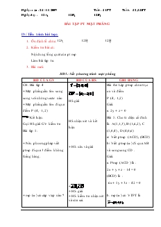 Giáo án lớp 12 môn Hình học - Tiết thứ 31 - Bài 2: Bài tập phương trình mặt phẳng