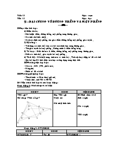 Giáo án lớp 12 môn Hình học - Tuần 13 - Tiết 15 - Bài 1: Đại cương về đường thẳng và mặt phẳng