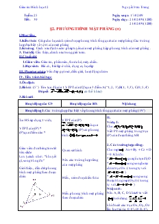 Giáo án lớp 12 môn Hình học - Tuần 25 - Tiết 30: Phương trình mặt phẳng