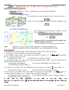 Giáo án lớp 12 môn Hình học - Vấn đề 2: Khối lăng trụ và thể tích của khối lăng trụ