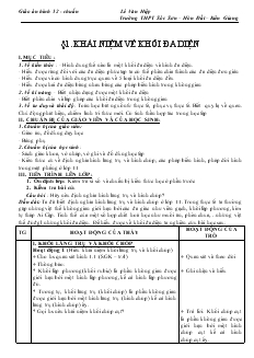 Giáo án lớp 12 môn Toán - Bài 1: Khái niệm về khối đa diện