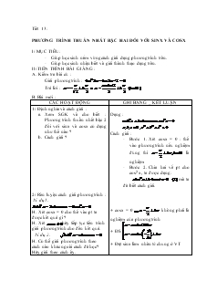 Giáo án môn Đại số lớp 11 - Tiết 13: Phương trình thuần nhất bậc hai đối với sinx và cosx