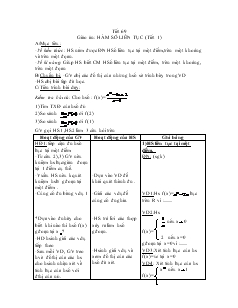 Giáo án môn Đại số lớp 11 - Tiết 69: Hàm số liên tục (tiết 1)