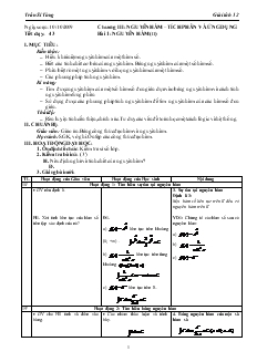 Giáo án môn Giải tích lớp 12 - Tiết 43 - Bài 1: Nguyên hàm