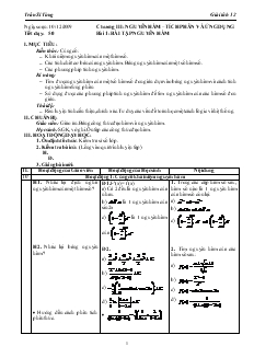 Giáo án môn Giải tích lớp 12 - Tiết 50 - Bài 1: Bài tập nguyên hàm