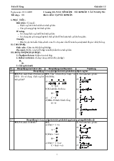 Giáo án môn Giải tích lớp 12 - Tiết 55 - Bài 2: Bài tập tích phân