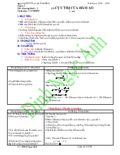 Giáo án môn Giải tích lớp 12 - Tuần 2 - Tiết 5 - Bài 2: Cực trị của hàm số ( 2 tiết)