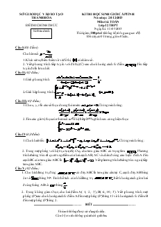 Kì thi học sinh giỏi cấp tỉnh năm học: 2012-2013 môn thi: toán lớp 12 thpt