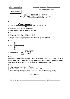 Kỳ thi chọn học sinh giỏi tỉnh năm học 2007 - 2008 môn thi: toán lớp 12 - bổ túc thời gian: 180 phút (không kể thời gian giao đề)