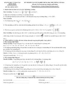 Kỳ thi diễn tập tốt nghiệp trung học phổ thông năm 2011 môn thi: toán  giáo dục trung học phổ thông thời gian làm bài: 150 phút, không kể thời gian giao đề