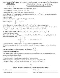 Kỳ thi diễn tập tốt nghiệp trung học phổ thông năm 2011 môn thi: toán giáo dục trung học phổ thông thời gian làm bài: 150 phút, không kể thời gian giao đề