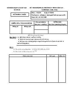 Kỳ thi giải toán trên máy tính cầm tay năm học : 2010 - 2011 môn toán