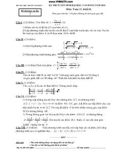 Kỳ thi tuyển sinh đại học, cao đẳng năm 2011 môn: toán12. khối b. thời gian làm bài: 150 phút (không kể thời gian giao đề)