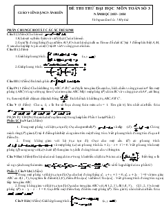 Đề 2 thi thử đại học môn toán số 3 năm học 2013 - 2014 thời gian làm bài: 180 phút