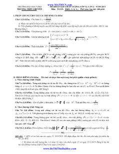 Đề khảo sát chất lượng lớp 12, lần 2 - Năm 2013 môn: toán; khối: avà a 1; thời gian làm bài: 180phút