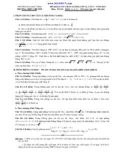 Đề khảo sát chất lượng lớp 12, lần 3 - Năm 2013 môn: toán; khối: a và a1; thời gian làm bài: 180 phút
