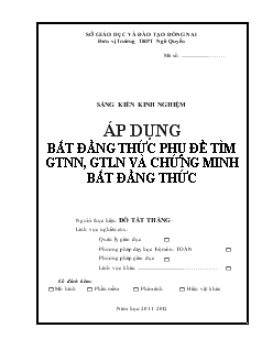 Đề tài Áp dụng bất đẳng thức phụ để tìm giá trị nhỏ nhất, giá trị lớn nhất và chứng minh bất đẳng thức