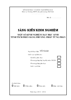 Đề tài Một số kinh nghiệm dạy học sinh tính tích phân bằng phương pháp từng phần