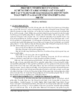 Đề tài Phát huy tính tích cực và tăng sự hứng thú của học sinh qua kỹ năng kết hợp các ứng dụng để soạn bài giảng điện tử môn toán thpt của giáo viên trường thpt long phước