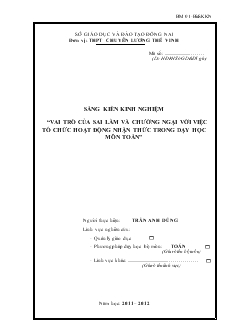 Đề tài Vai trò của sai lầm và chướng ngại với việc tổ chức hoạt động nhận thức trong dạy học môn toán