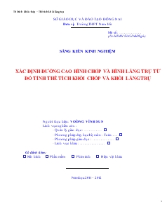 Đề tài Xác định đường cao hình chóp và hình lăng trụ từ đó tính thể tích khối chóp và khối lăng trụ