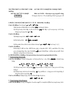 Đề thi thử tốt nghiệp môn thi: toán − giáo dục trung học phổ thông đề số 02 thời gian làm bài: 150 phút, không kể thời gian giao đề