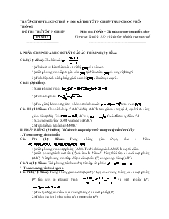 Đề thi thử tốt nghiệp môn thi: toán − giáo dục trung học phổ thông đề số 14 thời gian làm bài: 150 phút, không kể thời gian giao đề