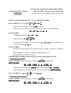 Đề thi thử tốt nghiệp môn thi: toán − giáo dục trung học phổ thông đề số 20 thời gian làm bài: 150 phút, không kể thời gian giao đề