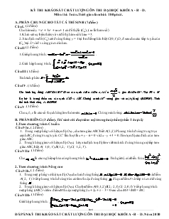 Giáo án Kỳ thi khảo sát chất lượng về ôn thi đại học khối a - B – d. môn thi: toán. thời gian làm bài: 180 phút