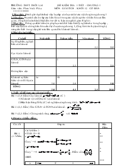 Giáo án lớp 12 môn Giải tích - Đề kiểm tra 1 tiết – chương I