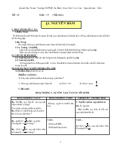 Giáo án lớp 12 môn Giải tích - Tiết 43 - Tuần 15 - Bài 1: Nguyên hàm