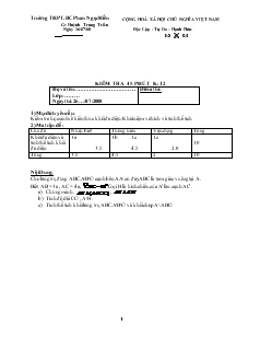 Giáo án lớp 12 môn Hình học - Kiểm tra 45 phút (tiếp theo)